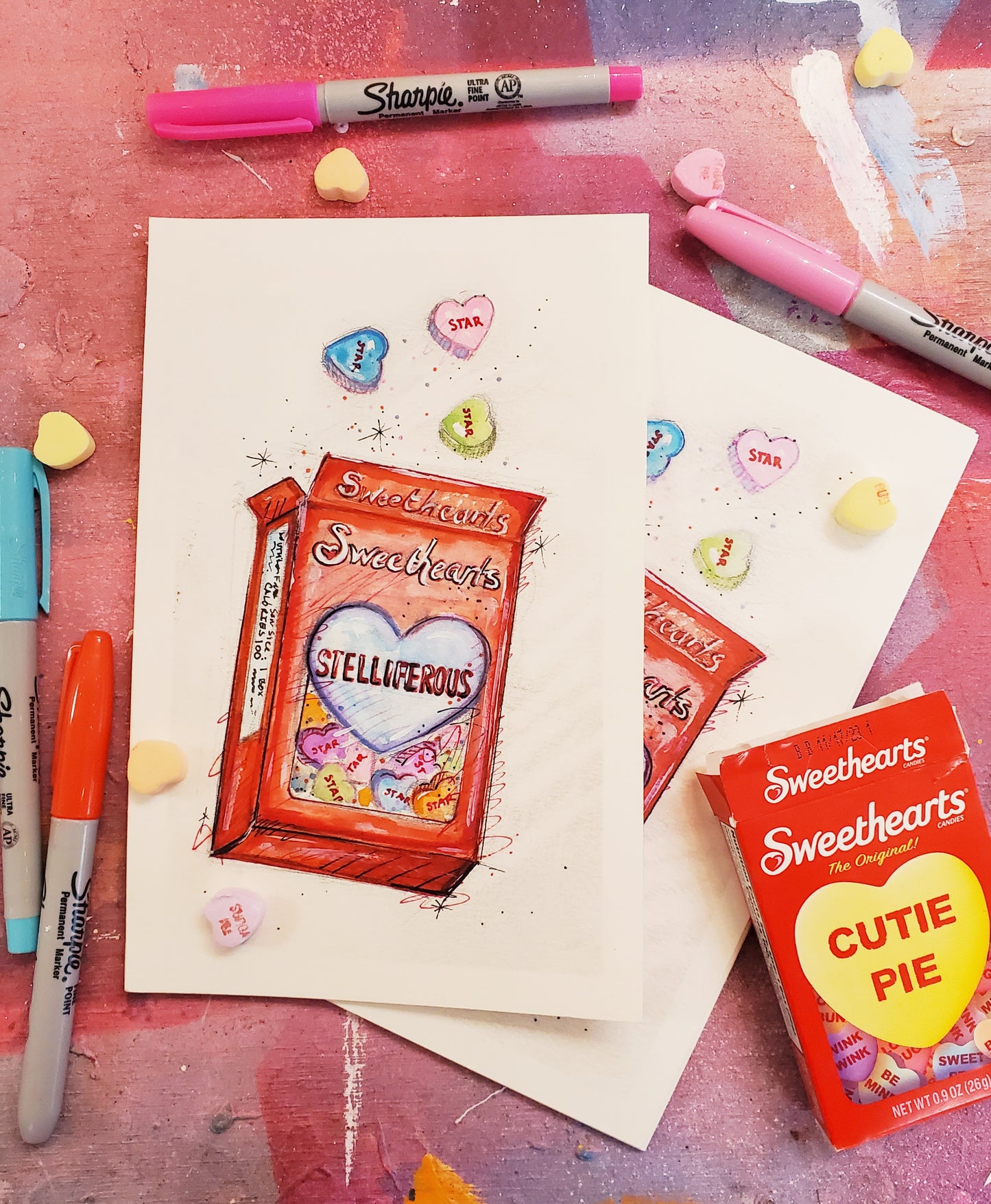 5x7 Conversation Heart Print On Textured Card Stock With Half Inch Border